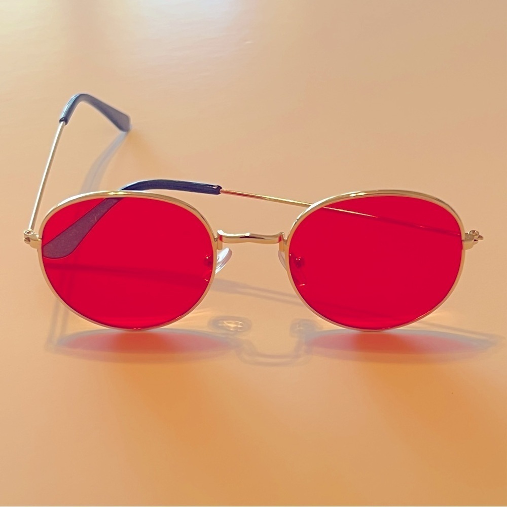 Orange Lens Sunglasses, fashion sunnies, gold tone metallic frame, EUC - Picture 15 of 15